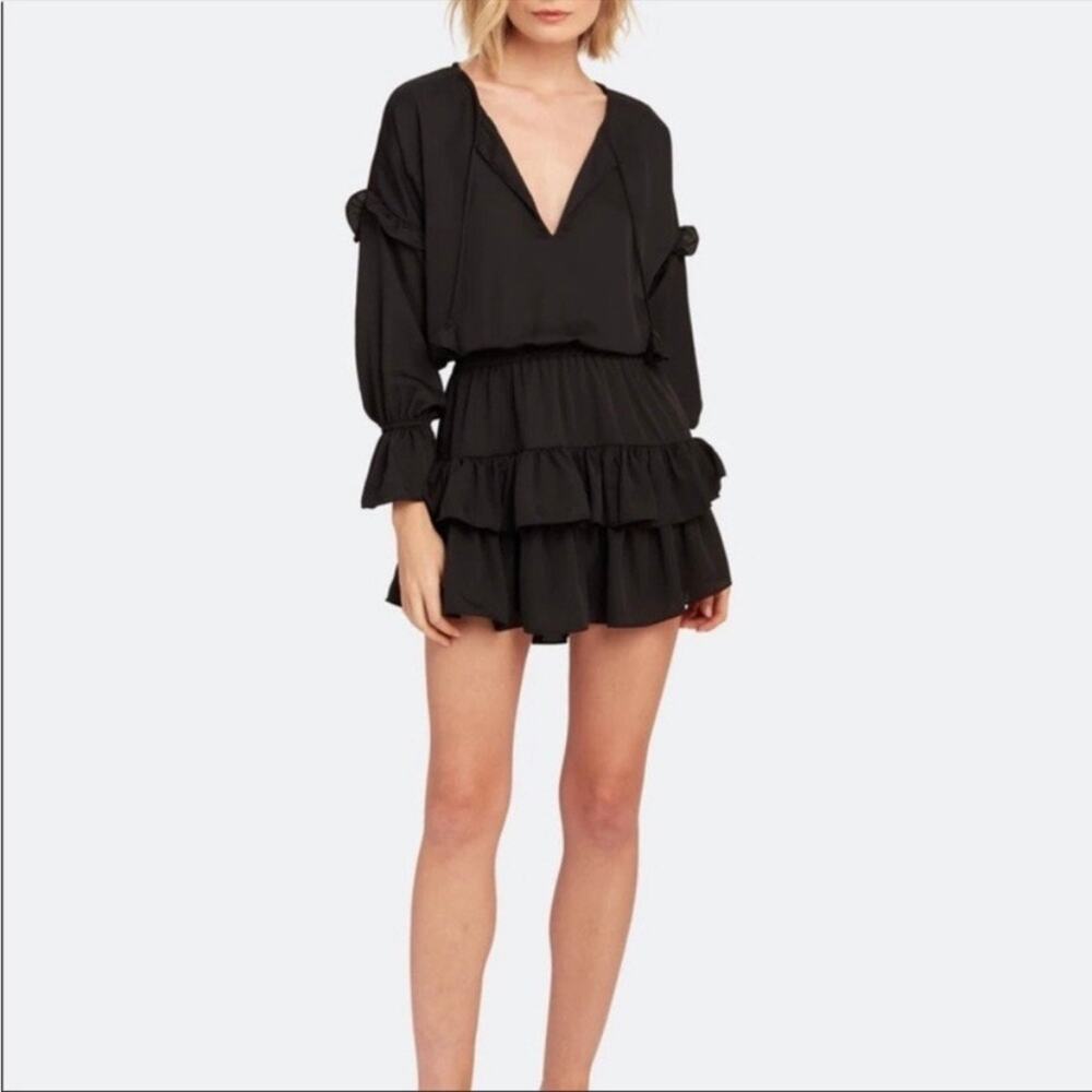 Misa Los Angeles Black Long Sleeve Amalya Ruffle Mini Dress Sz.S